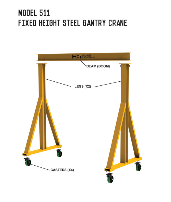 Portable Fixed Height Steel Gantry Crane - 1/2 Ton (1,000 lbs)
