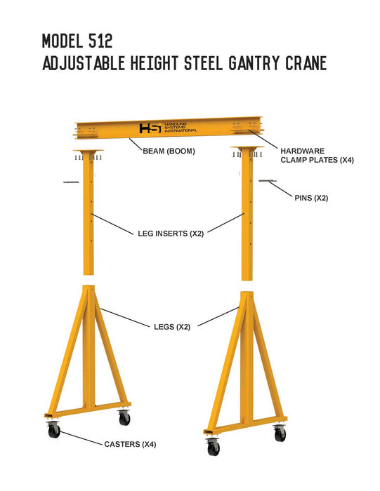 Portable Adjustable Steel Gantry Crane - 3 Ton (6,000 lbs)
