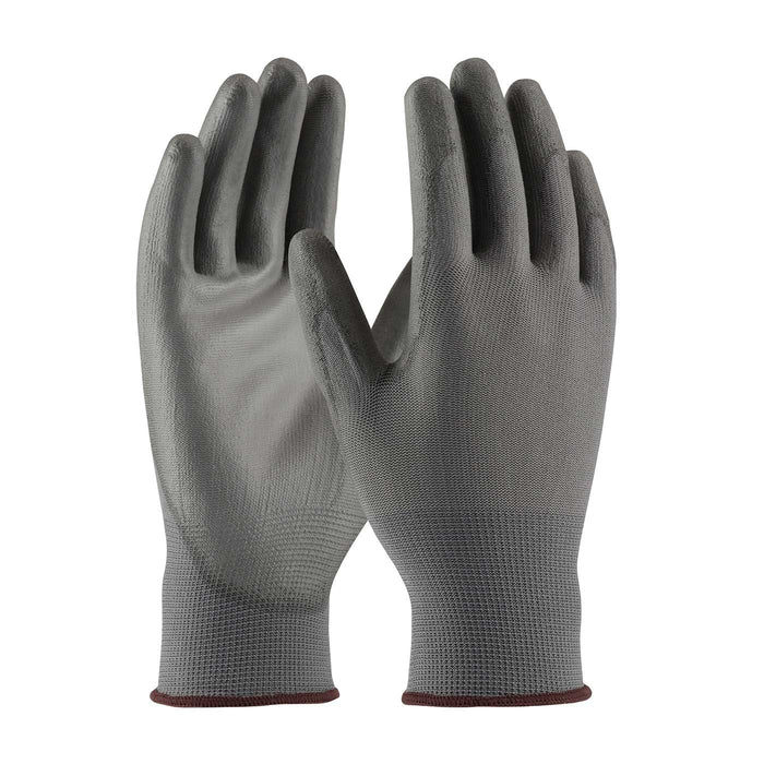 Seamless Knit Polyester Glove with Polyurethane Coated Flat Grip on Palm & Fingers (12 pairs)