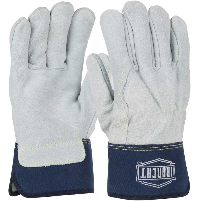 Premium Split Cowhide Leather Palm Glove with Full Leather Back and Kevlar® Stitching - Rubberized Safety Cuff (12 pairs)