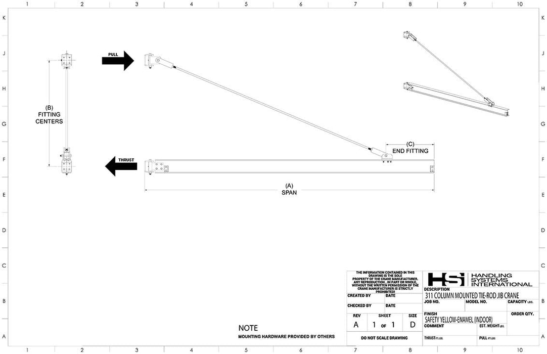 Tie Rod Style Jib Crane Wall/Column Mounted - 3 Ton (6,000 lbs)