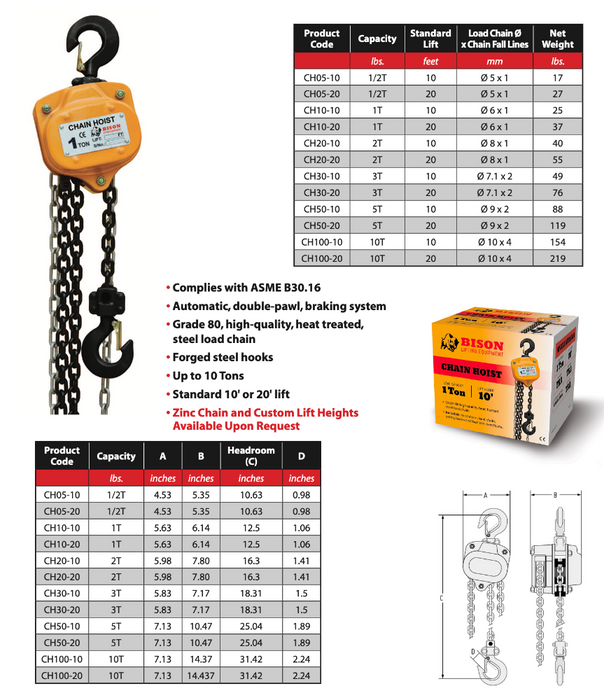 Bison 5 Ton Manual Chain Hoist