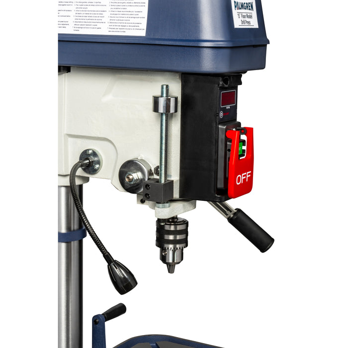 15" 16-Speed Floor Step Pulley Drill Press with LED Readout