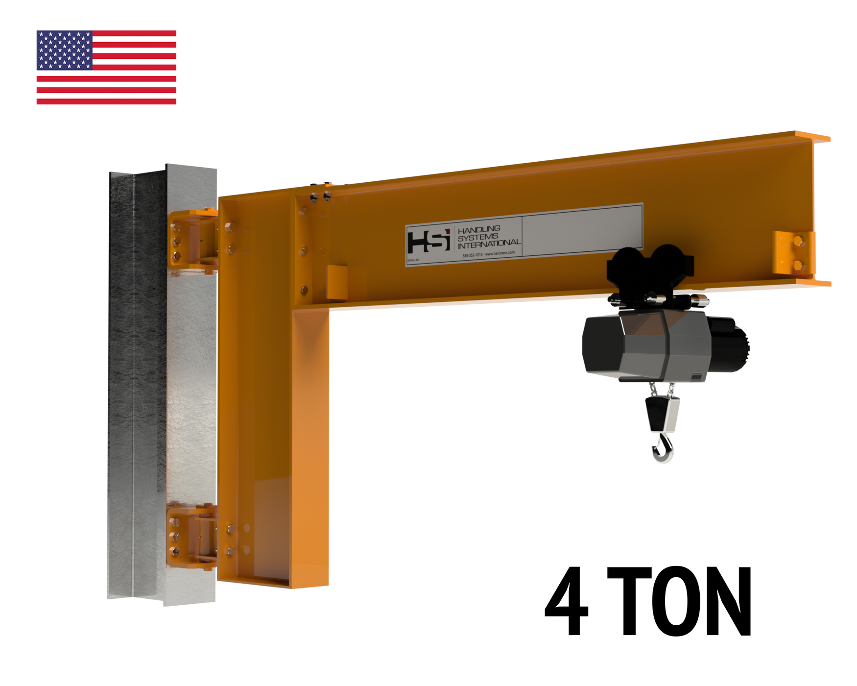 Jib Crane 4 Ton (8,000 lbs) Wall/Column Mounted Cantilever Style — Fort Dearborn Supply