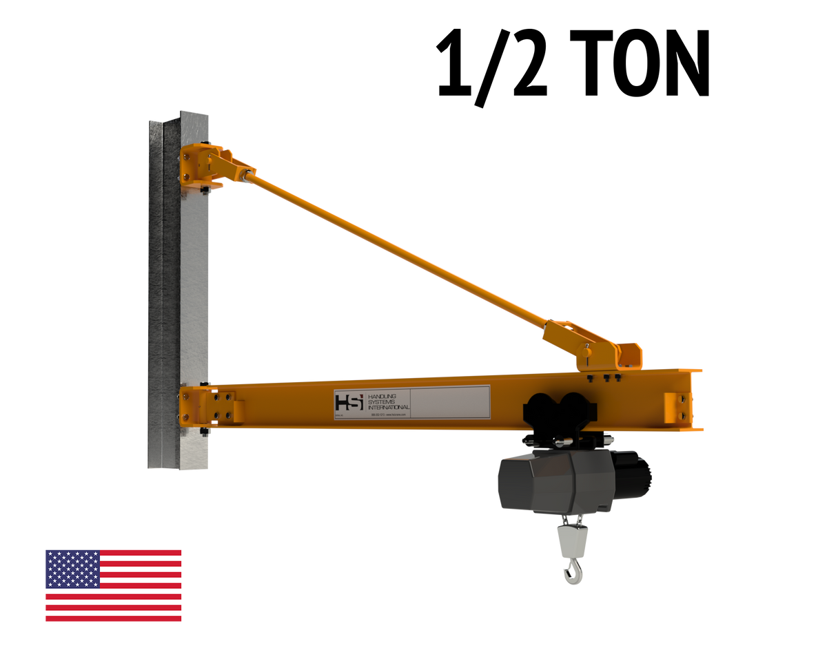 Jib Crane 1/2 Ton (1,000 lbs) Wall/Column Mounted Tie Rod Style — Fort
